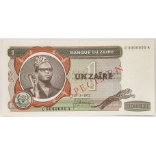 ZAIRE 1972 . ONE 1 ZAIRE BANKNOTE . SPECIMEN